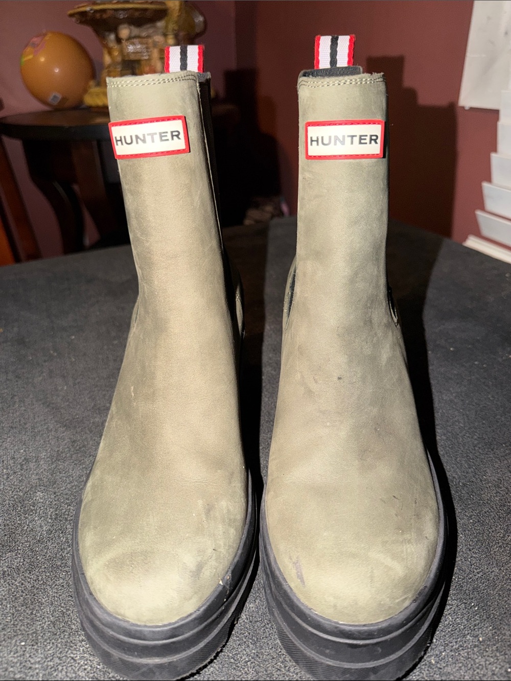 Hunter Olive Green Chelsea Rain Boots with Black Sole